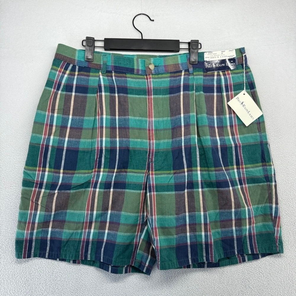 Vintage Ralph Lauren Shorts Mens 38 fits 36 Blue Essex Plaid Madras Deadstock